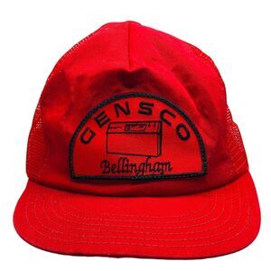 Vtg Gensco Bellingham Heating AC Trucker Hat Red Embroidered Mesh Patch SnapBack
